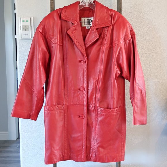 LNR Jackets & Blazers - LNR Red Leather Trench Coat Jacket Vintage
